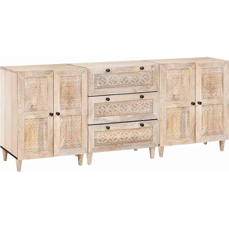 vidaXL Sideboard 3 stk. 180 x 33,5 x 75 cm i hvidt mangotræ