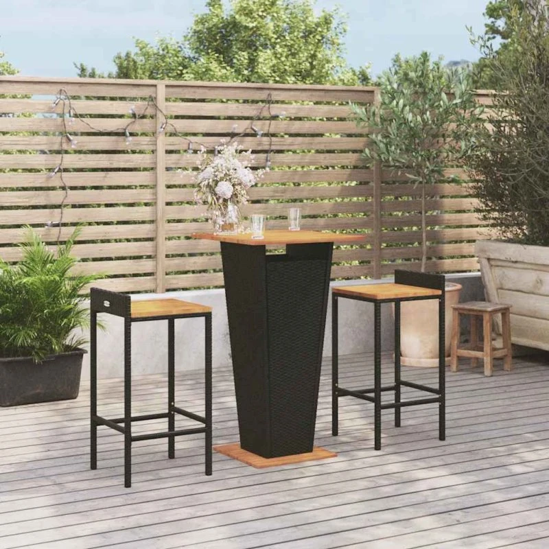 vidaXL Barsæt 3 dele i sort polyrattan og akacietræ