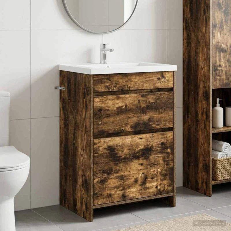vidaXL Badeværelsesskab under vask i røget eg, 56 x 37,5 x 81 cm
