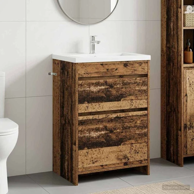 vidaXL Badeværelsesskab Under Vask - Gammelt Træ - 56 x 37,5 x 81 cm