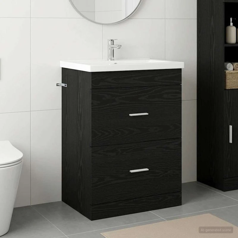 vidaXL Badeværelsesskab under vask, Sort eg, 56 x 37,5 x 81 cm
