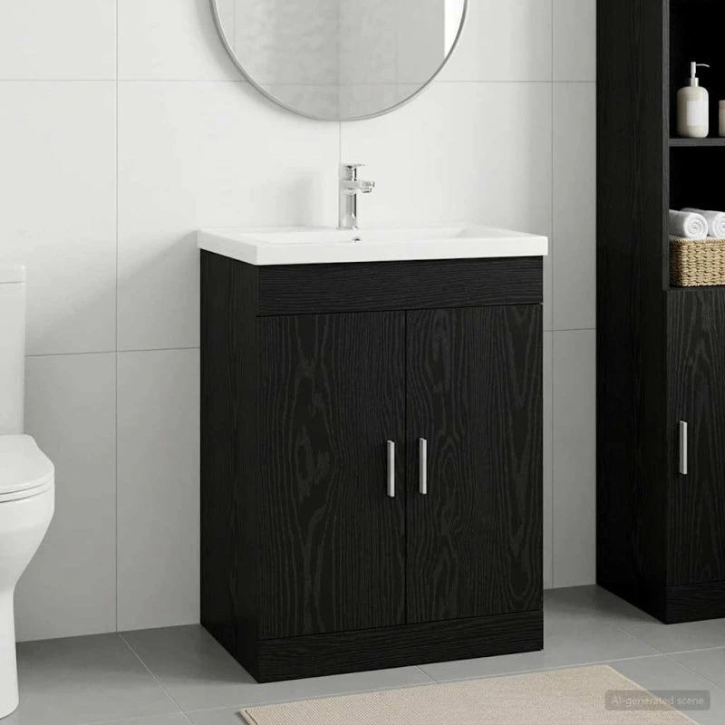 vidaXL Badeværelse Under Vask Skab - Sort Eg - 56 x 37,5 x 81 cm
