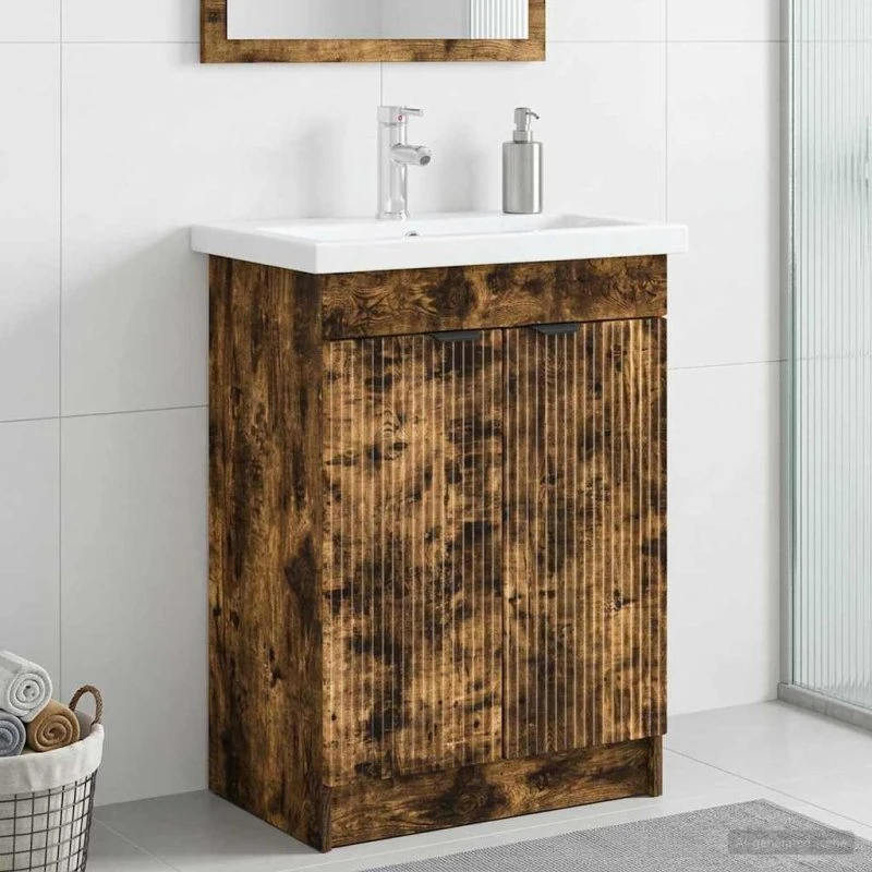 vidaXL Badmøbel under vasken i røget eg, 78,5 x 37,5 x 81 cm