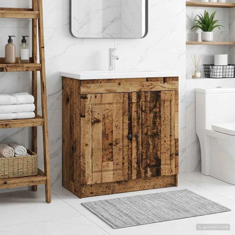 vidaXL Badeværelsesskab i gammelt træ, 56 x 37,5 x 81 cm