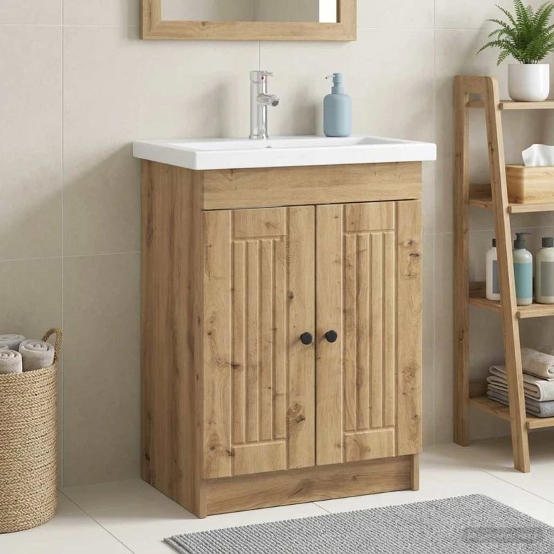 vidaXL Badeværelsesmøbel under vask i Artisan-eg, 56 x 37,5 x 81 cm