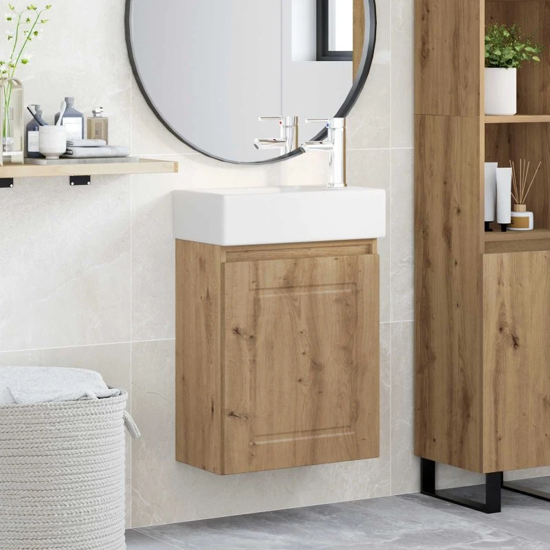 vidaXL Badeværelses Vanity-enhed med Armatur, Artisan-eg