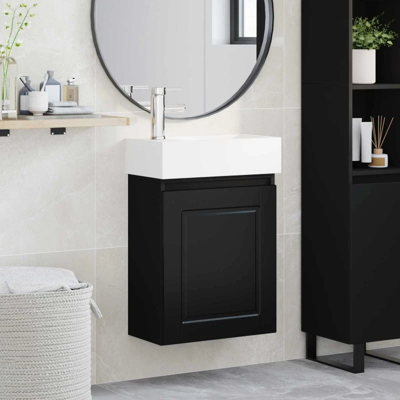 vidaXL Badeværelses Vanity-enhed med Armatur, Sort, 45,5x22,5x84 cm