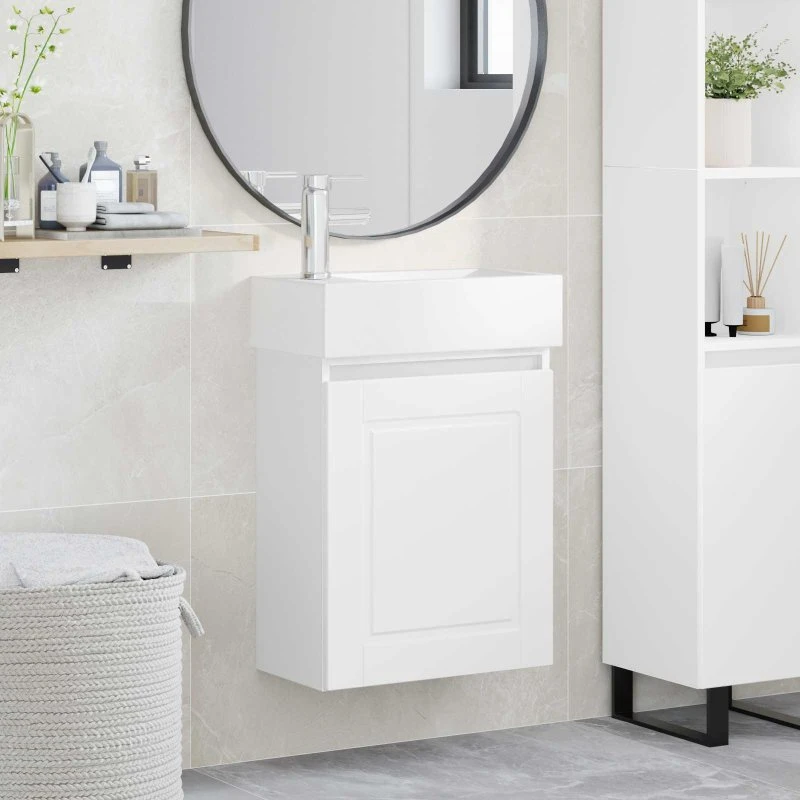 vidaXL Badeværelses Vanity-enhed med Armatur, Hvid, 45,5x22,5x84 cm