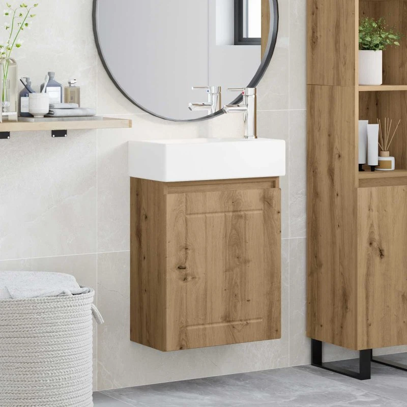 vidaXL Badeværelses Vanity-enhed med Armatur, Artisan-eg