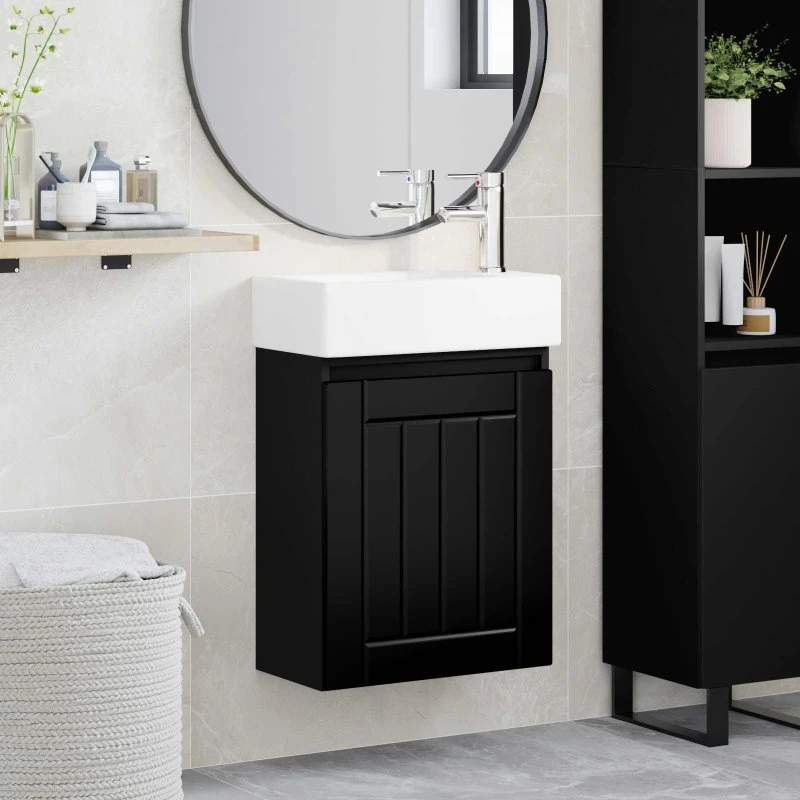 vidaXL Badeværelses Vanity-enhed med Armatur, Sort, 45,5 x 25,5 x 84 cm