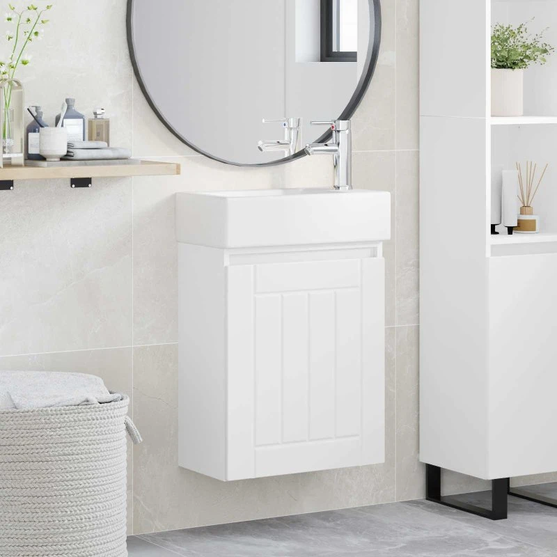 vidaXL Badeværelses Vanity-enhed med Armatur, Hvid 45,5 x 84 cm