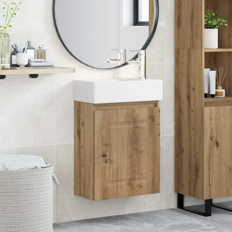vidaXL Badeværelses Vanity-enhed Artisan-eg med vask og armatur