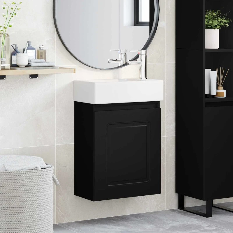 vidaXL Badeværelses Vanity-enhed med Armatur, Sort, 45,5 x 22,5 x 84 cm