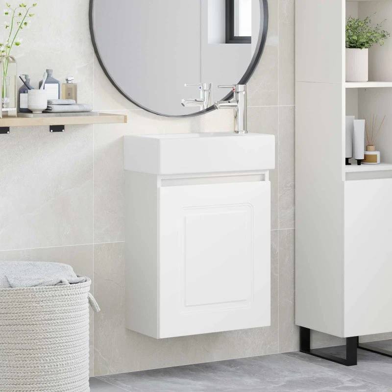 vidaXL Badeværelses Vanity-enhed med Armatur, Hvid 45,5x22,5x84 cm