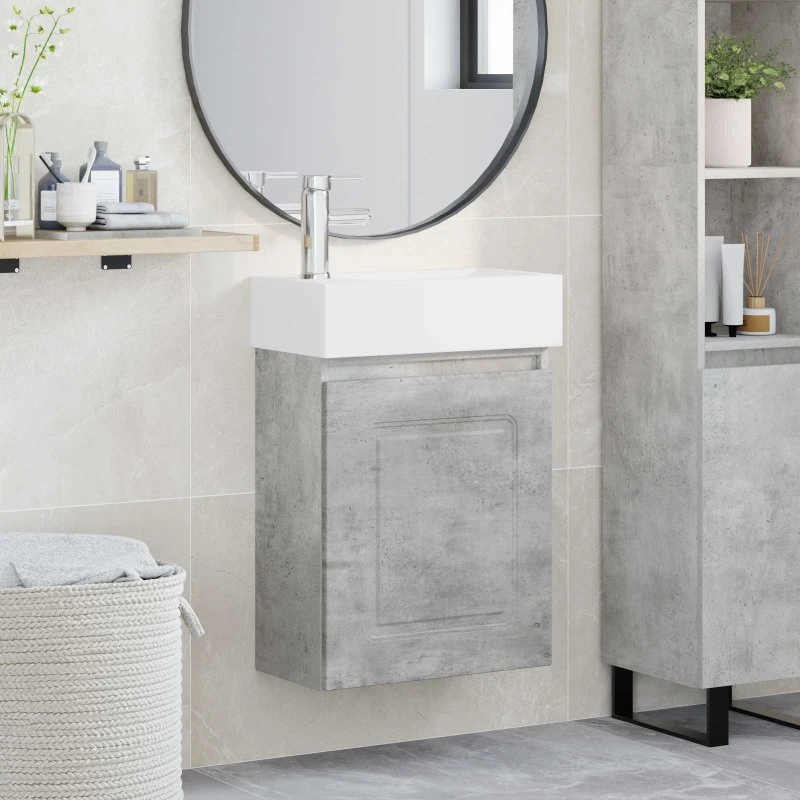 vidaXL Badeværelses Vanity-enhed med Armatur, Betongrå