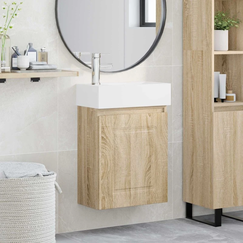 vidaXL Badeværelses Vanity-enhed med Armatur, Sonoma-eg