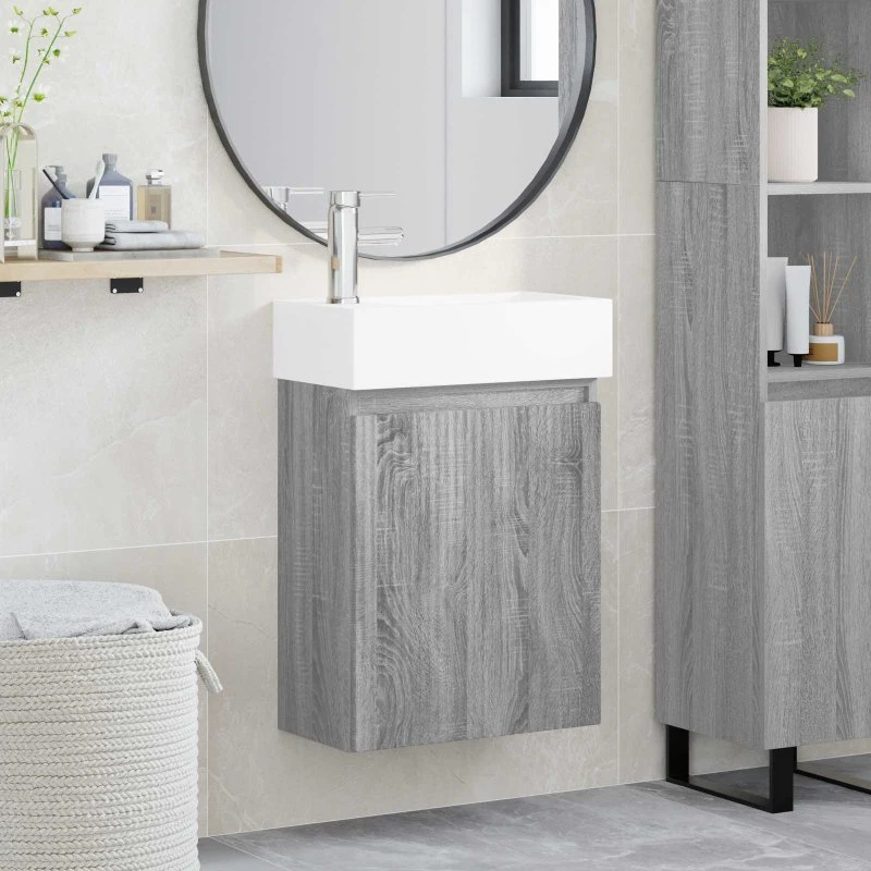 vidaXL Badeværelses Vanity-enhed med Armatur, Grå Sonoma