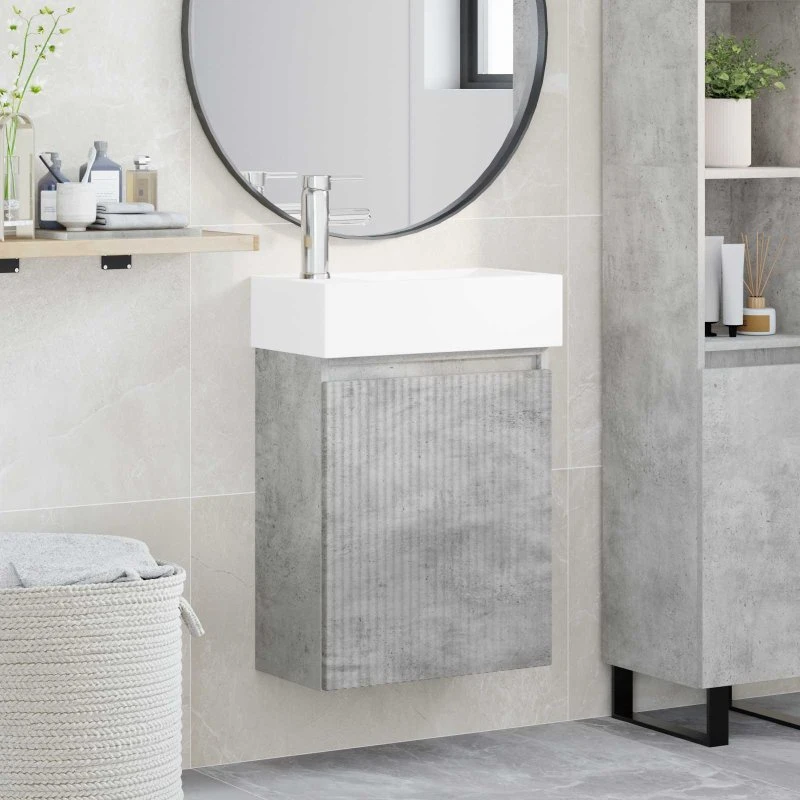vidaXL Badeværelses Vanity-enhed med Armatur, Betongrå