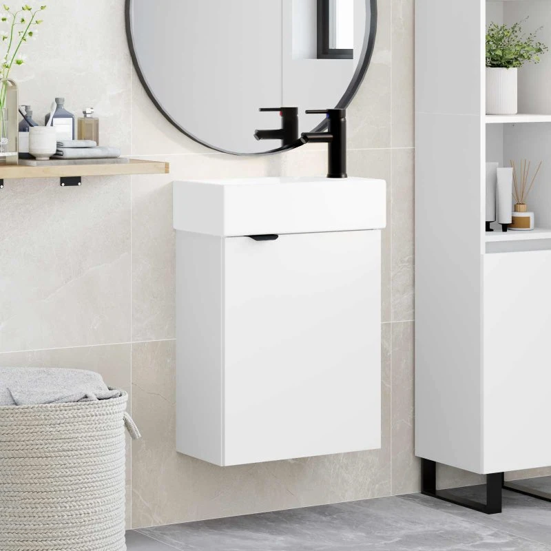vidaXL Badeværelses Vanity-enhed med Armatur, Hvid 45,5 x 22,5 x 84 cm