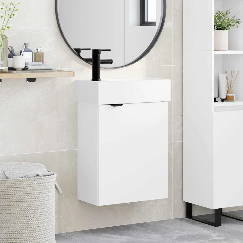 vidaXL Badeværelses Vanity-enhed med Armatur, Hvid, 45,5x22,5x84 cm