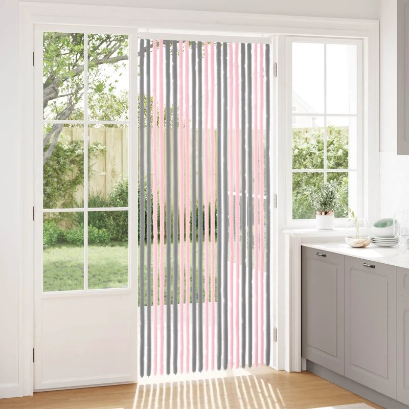 vidaXL Insektgardin i chenille Sølvgrå/Lyserød 90 x 220 cm