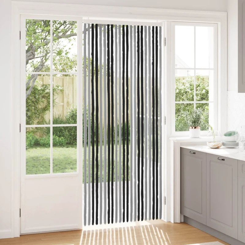 vidaXL Insektgardin i chenille Grå/Sort 90 x 220 cm