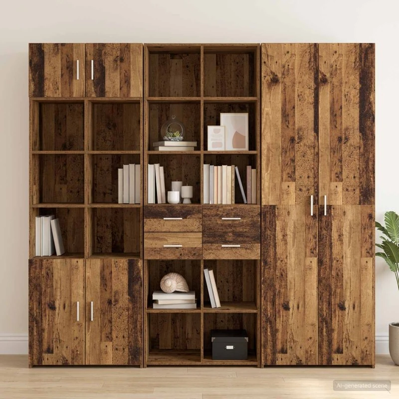 vidaXL Bogreol Gammelt træ 30 x 42.4 x 185.2 cm