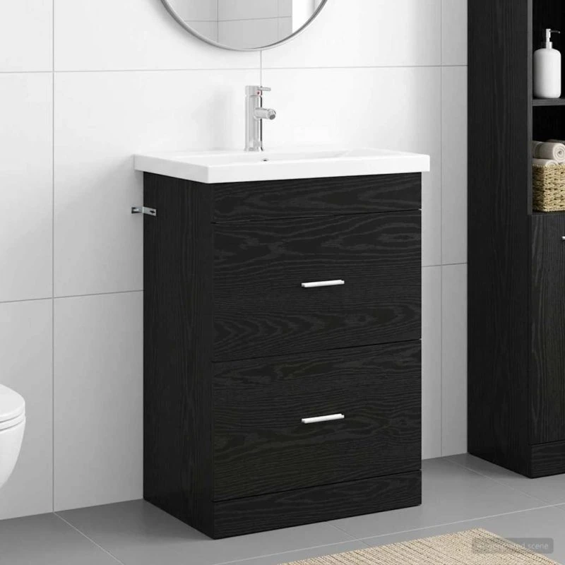 vidaXL Badeværelsesmøbel Sort Eg 61x40x84,5 cm med håndvask