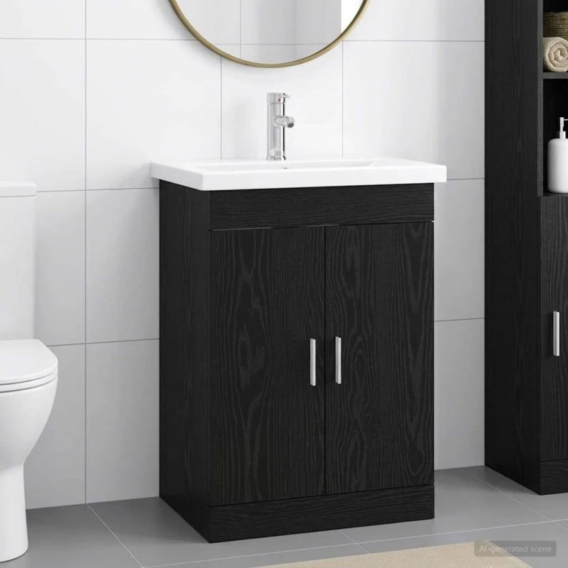 vidaXL Badeværelsesmøbel Sæt Sort Eg 61 x 40 x 84,5 cm