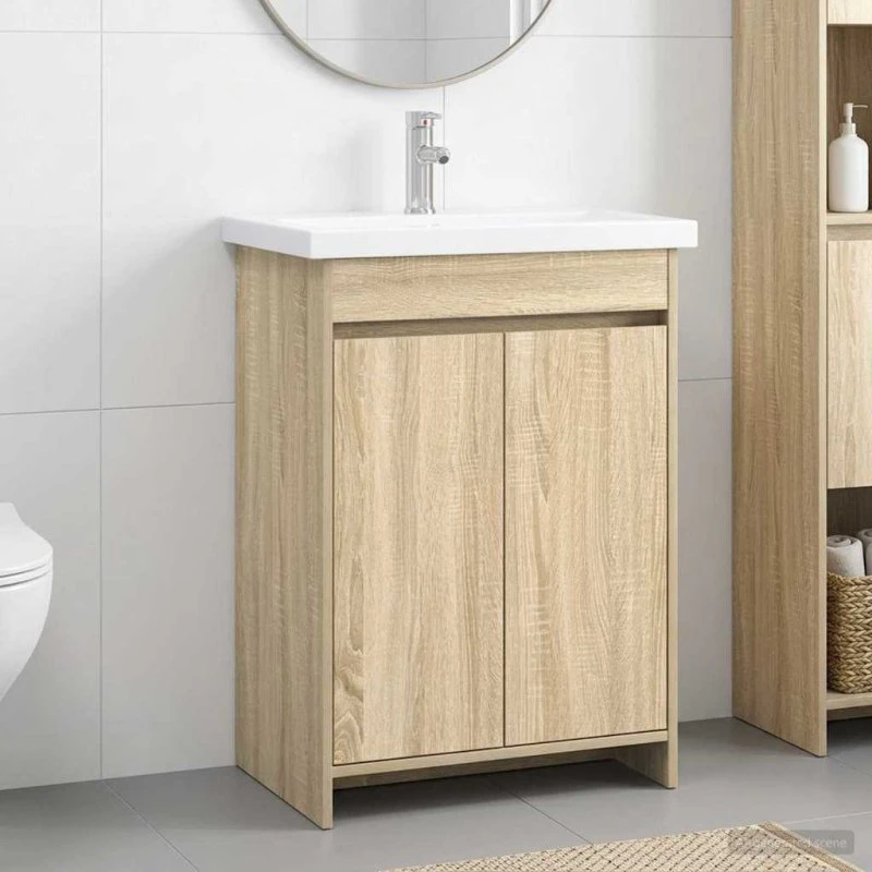 vidaXL Badeværelsesmøbel sæt Sonoma-eg 61 x 40 x 84,5 cm