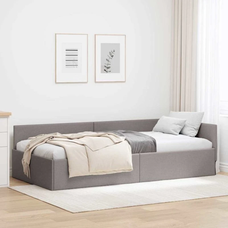 vidaXL Hjørnesengramme Gråbrun Stof 90 x 190 cm