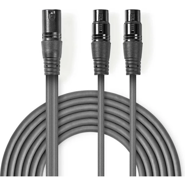 Nedis XLR kabel 1,5 m (1x Han til 2x Hun) mørkegrå