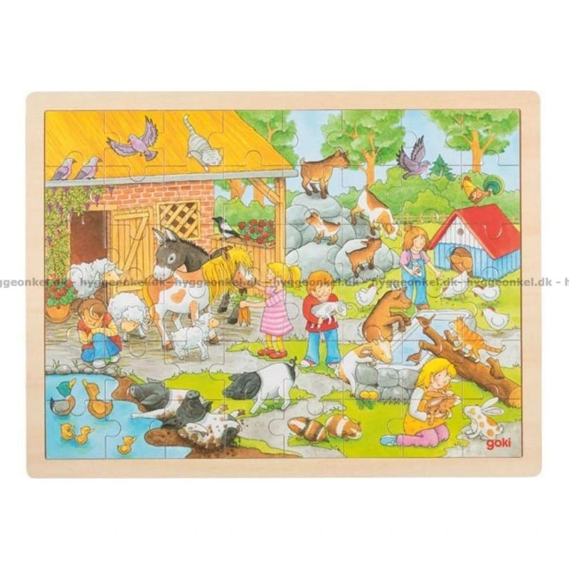 GOKI 57685 Træpuslespil Børnezoo 48 brikker (40×30 cm, multicolor)