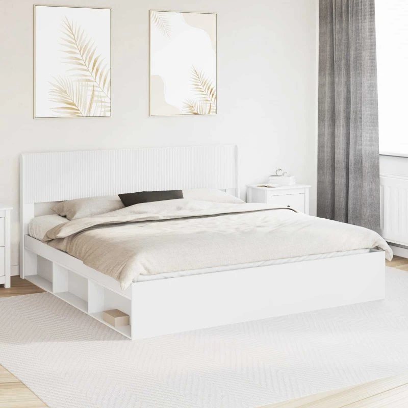 vidaXL Sengestel med opbevaring og hovedgærde, Hvid, 180 x 200 cm