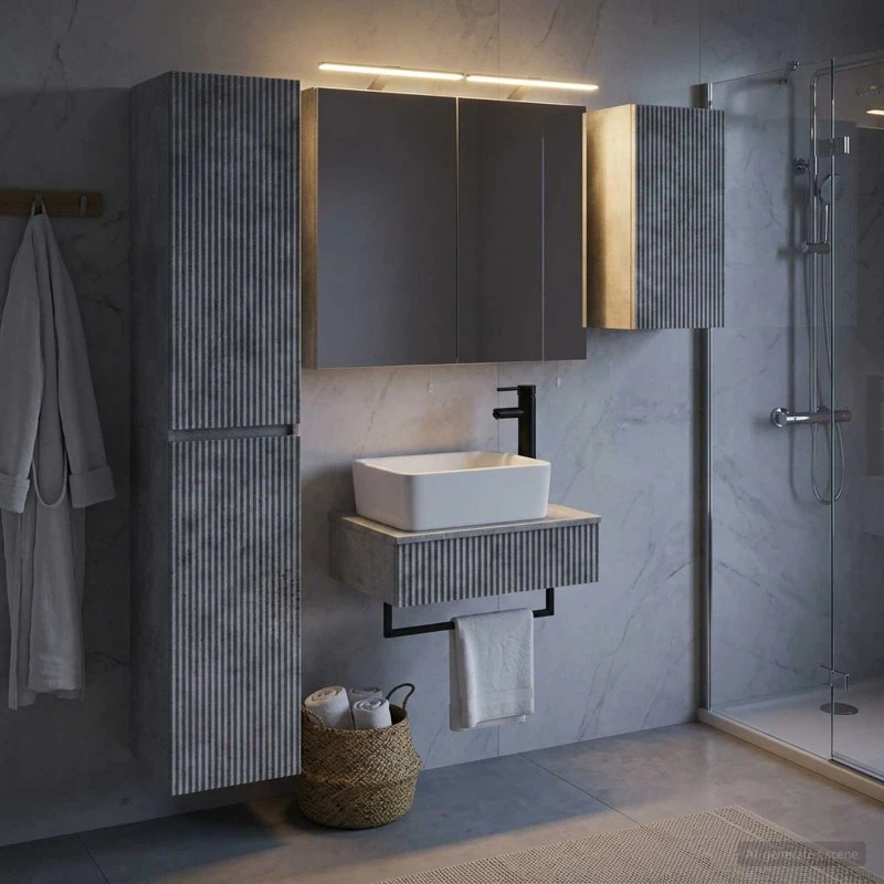 vidaXL Badeværelsesmøbel sæt 5 stk. Betongrå Træ & Glas