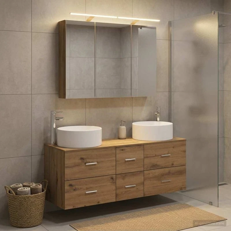 vidaXL Badeværelsesmøbel sæt 4 stk. Artisan-eg 100x70 cm med LED