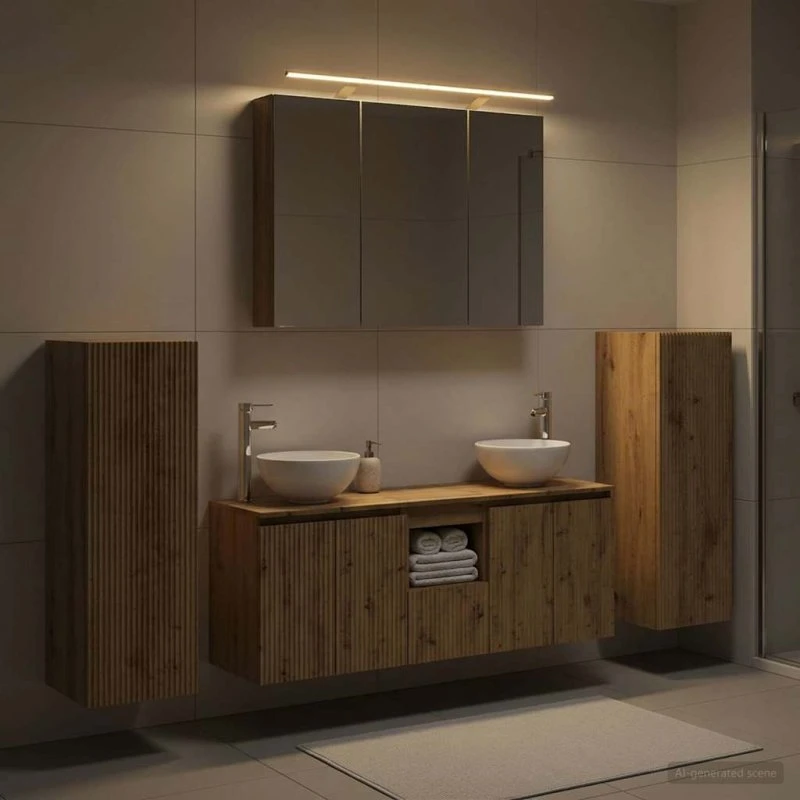 vidaXL Badeværelsesmøbelsæt 6 stk. Artisan-eg med LED