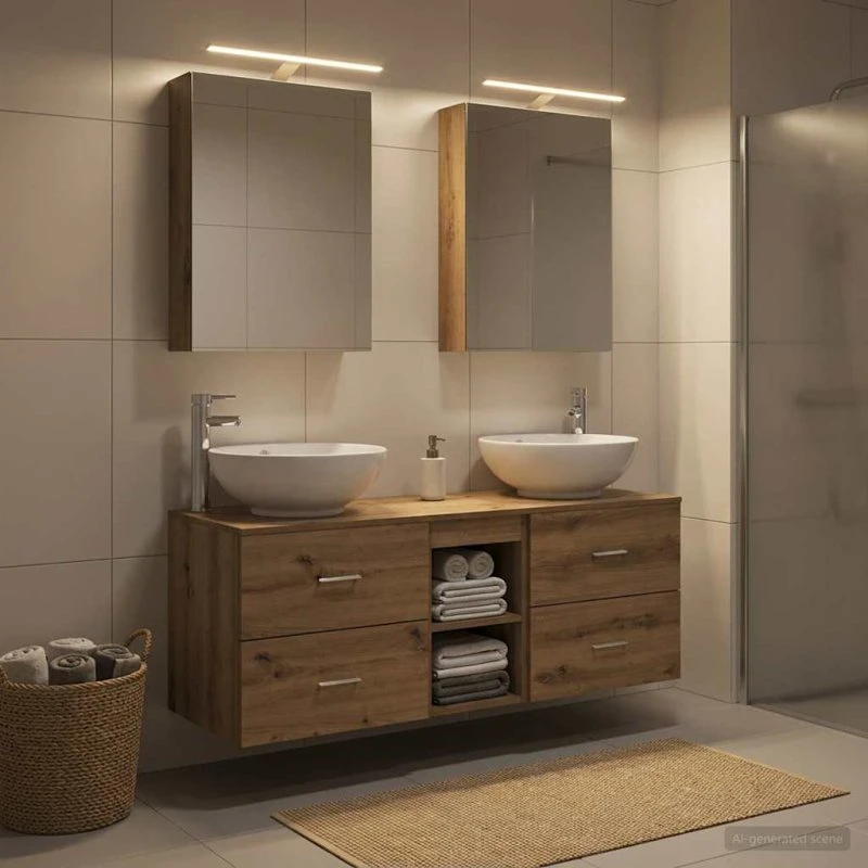 vidaXL Badeværelsesmøbel sæt 5 stk. i Artisan-eg med LED