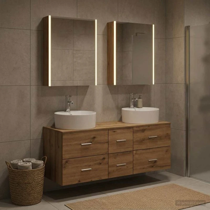 vidaXL Badeværelsesmøbel sæt 5 stk. Artisan-eg med LED