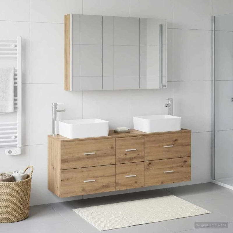 vidaXL Badeværelsesmøbel sæt 4 stk. Artisan-eg med LED-spejl