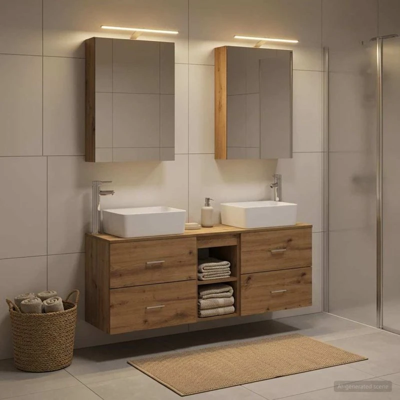 vidaXL Badeværelsesmøbel sæt 5 stk. Artisan-eg med LED