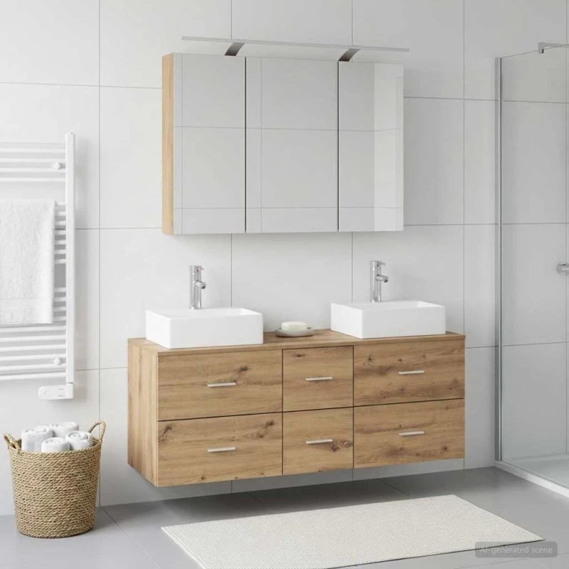 vidaXL Badeværelsesmøbel sæt 4 stk. Artisan-eg med LED-spejl