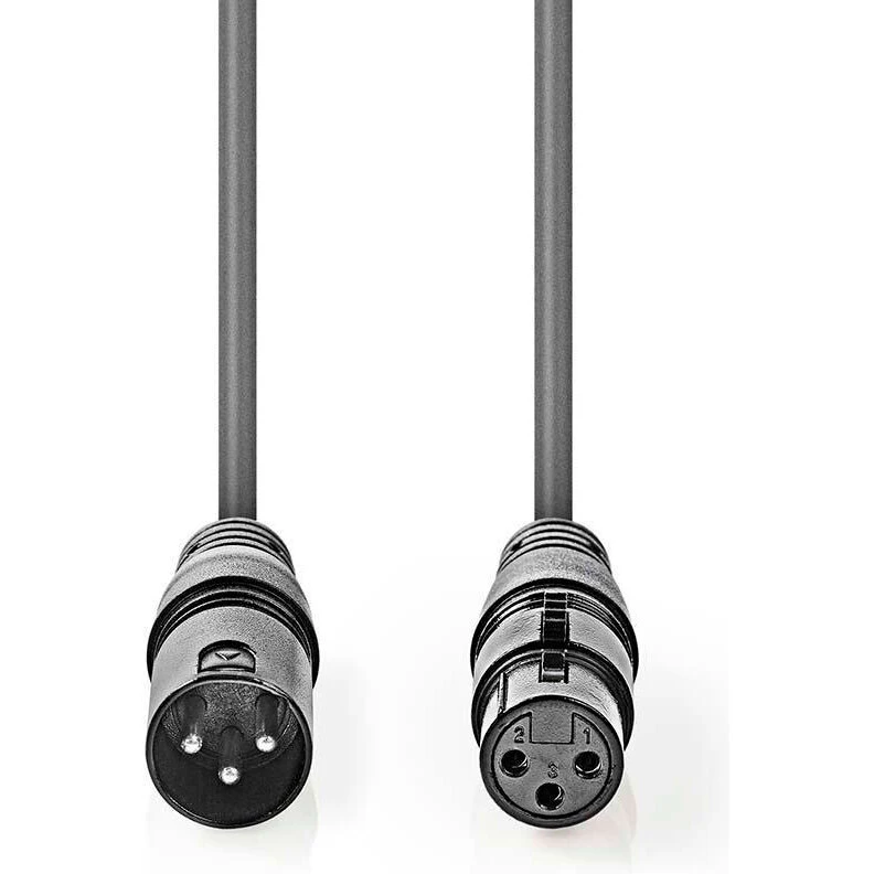 Nedis XLR-kabel 1 m stereo (XLR 3-pin Han/Hun) mørkegrå