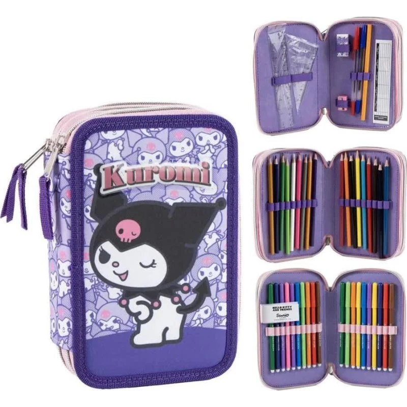 Hello Kitty Kuromi Penalhus med 3 rum - Inkl. indhold
