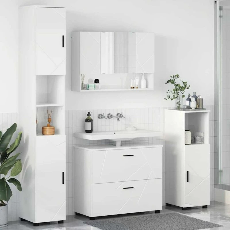 vidaXL Badeværelsesmøbel sæt 4 stk. Høj gloss hvid 35 x 30 x 192 cm