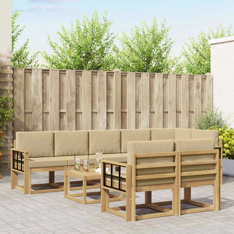 vidaXL Udendørs sofagruppe 9 stk. i akacietræ - Hvid/Beige
