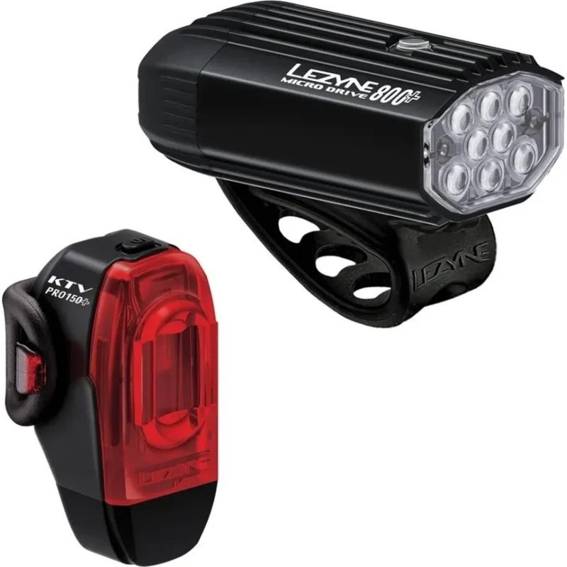 Lezyne Micro Drive 600XL + KTV Drive Pro+ front- og baglygte (Hvid/Rød)