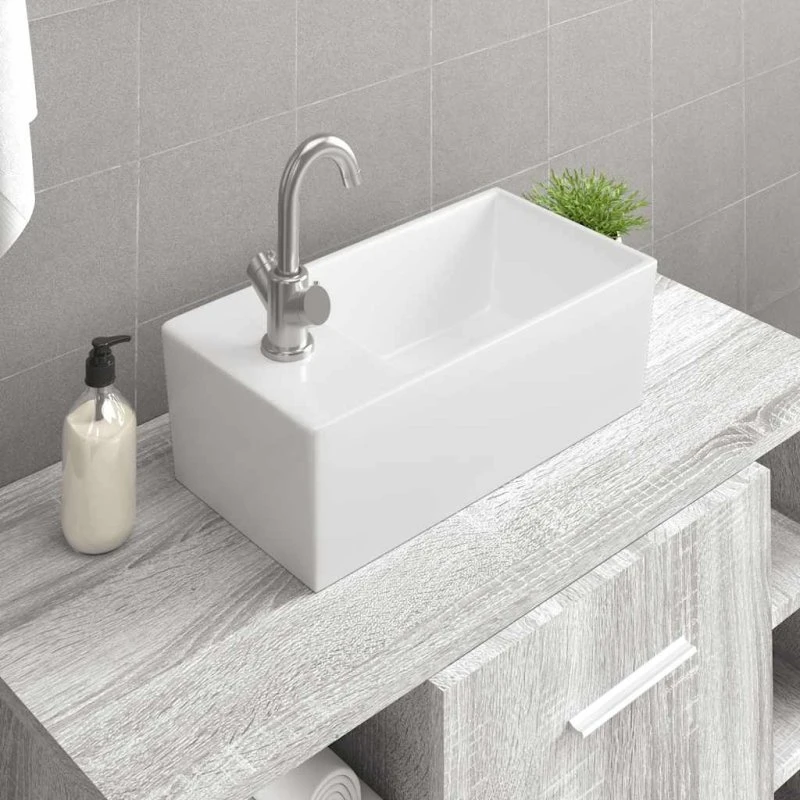 vidaXL Håndvask i hvid keramik 48x25x15 cm