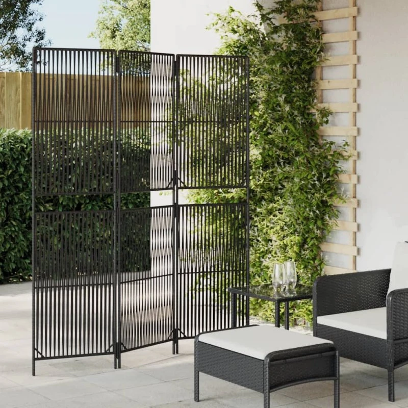 vidaXL Rumdeler 3 paneler i sort polyrattan