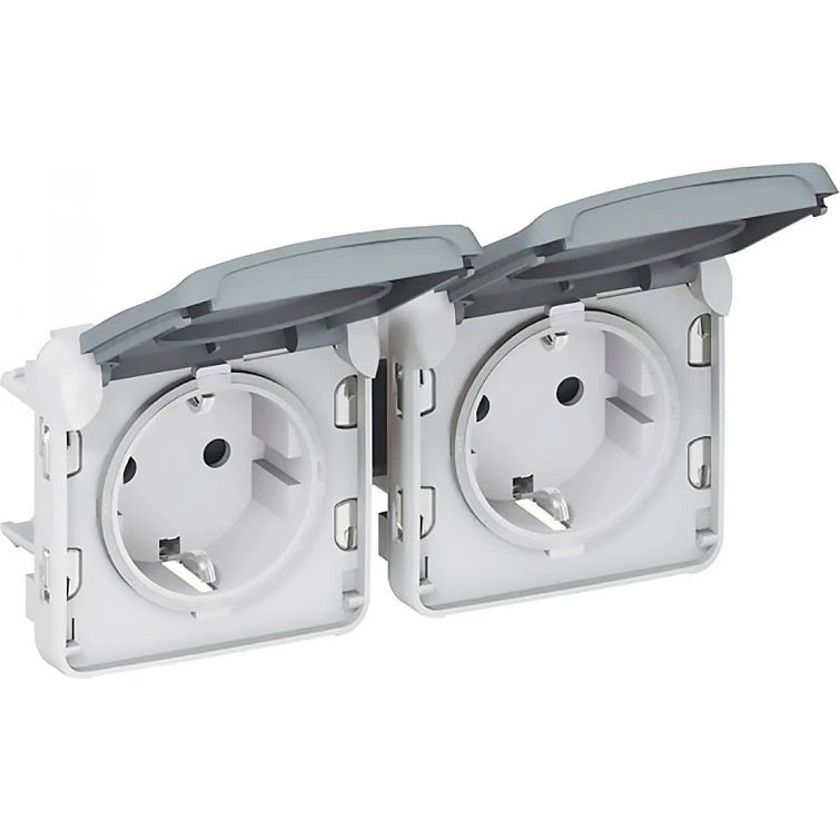 Legrand Plexo Dobbelt Stikkontakt Tysk Standard, 16A, Grå, IP55